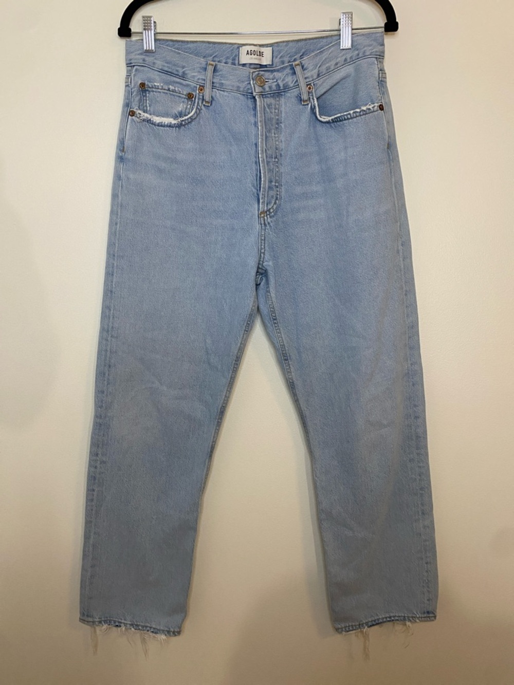 Agolde 90's Mid Rise Straight Light Wash Jeans Distress size 28